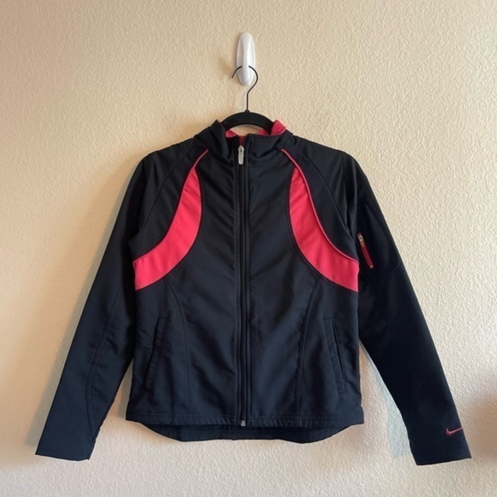 Y2K Nike Dry Fit Black Pink Full Zip Lightweight Moto Jacket Womens Size Small